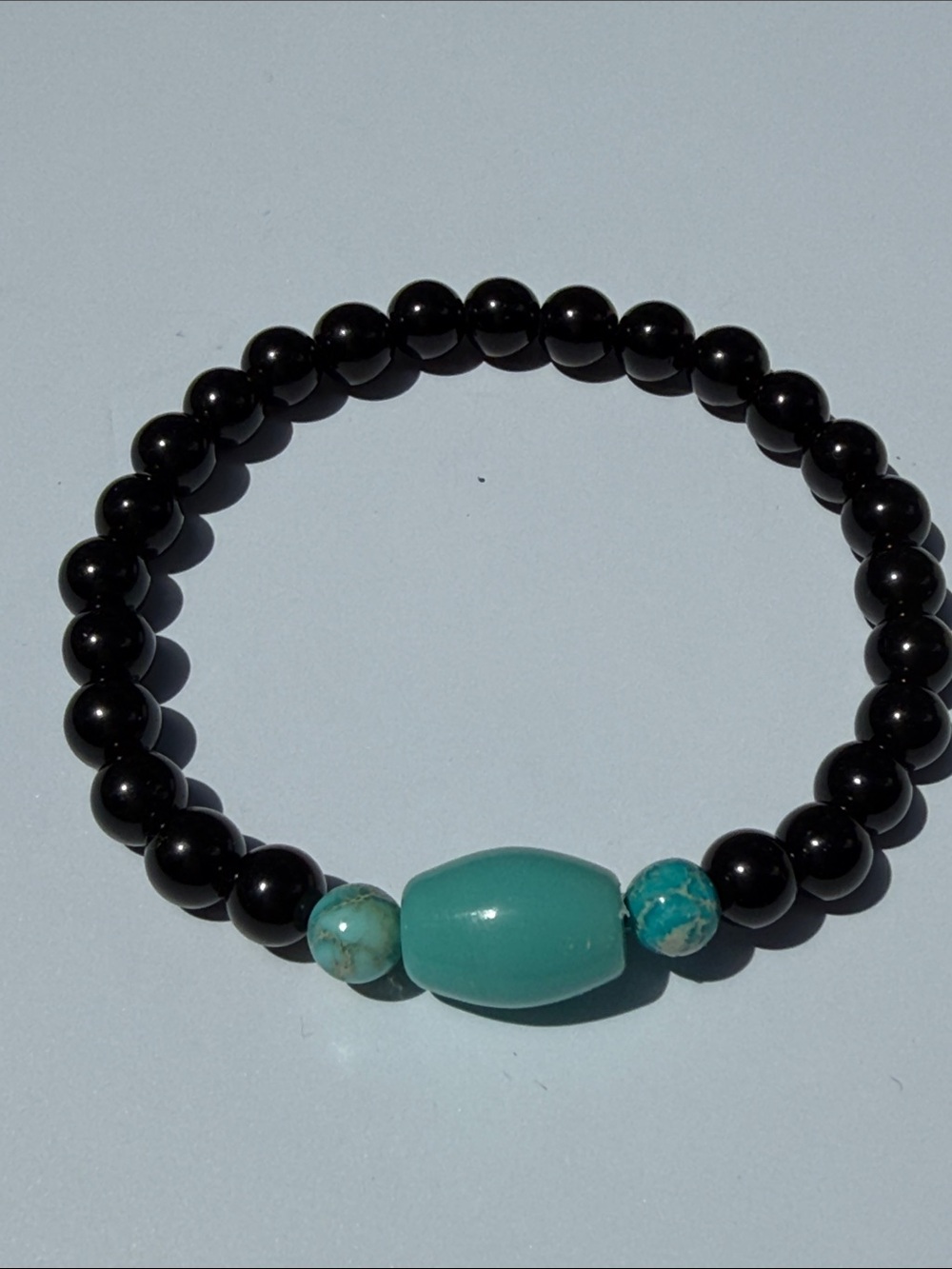 Artsian Turquoise Accent Black Onyx Beaded Stretch Bracelet for Women or Men